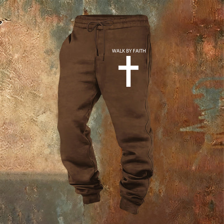 Christianartworkshop Revival Streetwear Walk by Faith Sweatpants : Croix sur la jambe latérale - Brun - 2XL - image 16