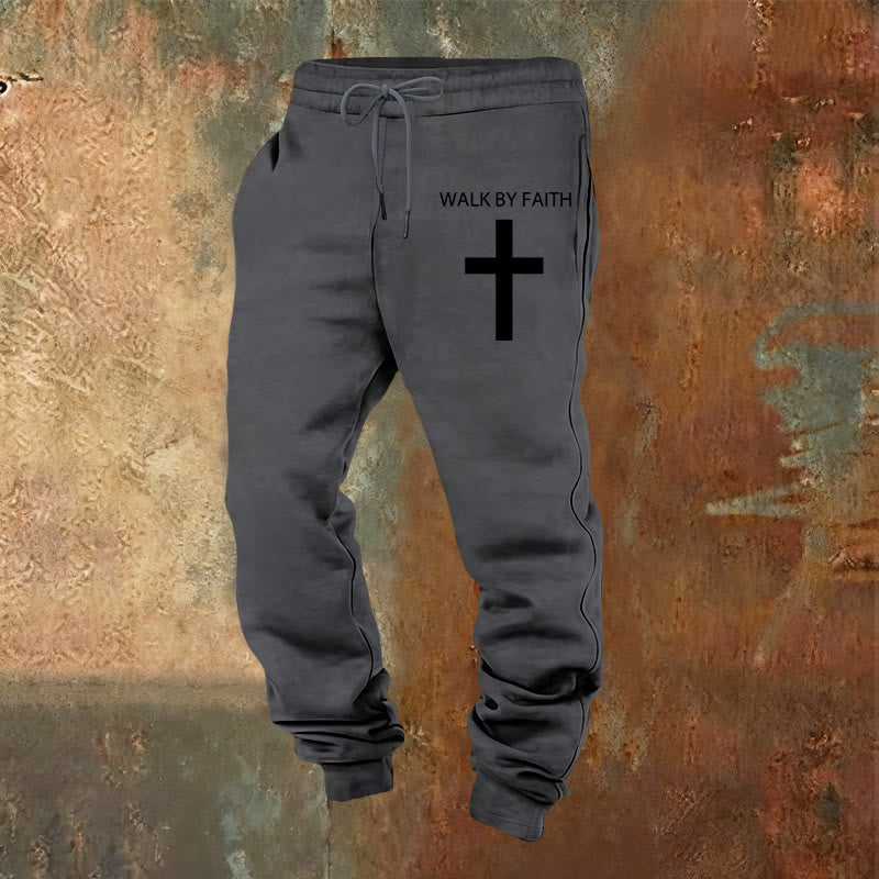 Christianartworkshop Revival Streetwear Walk by Faith Sweatpants : Croix sur la jambe latérale - Gris chaud - 2XL - image 12