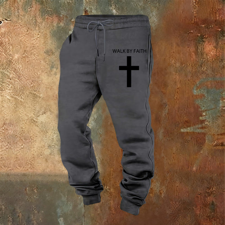 Christianartworkshop Revival Streetwear Walk by Faith Sweatpants : Croix sur la jambe latérale - Gris chaud - 2XL - image 12