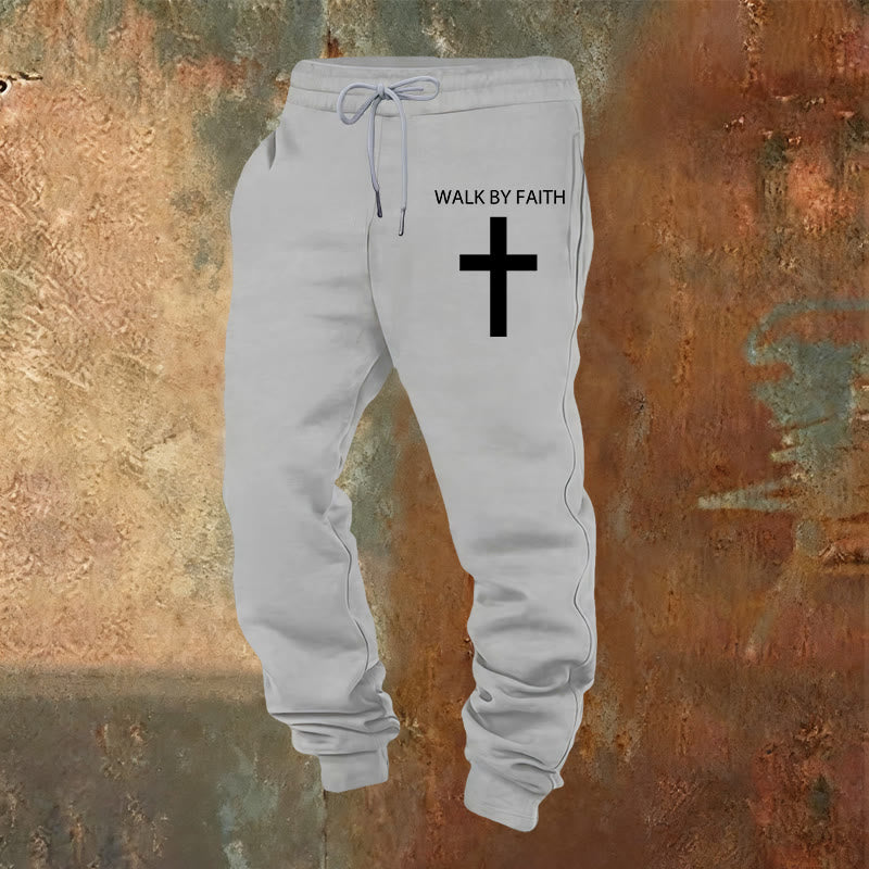 Christianartworkshop Revival Streetwear Walk by Faith Sweatpants : Croix sur la jambe latérale - Gris clair - 2XL - image 8