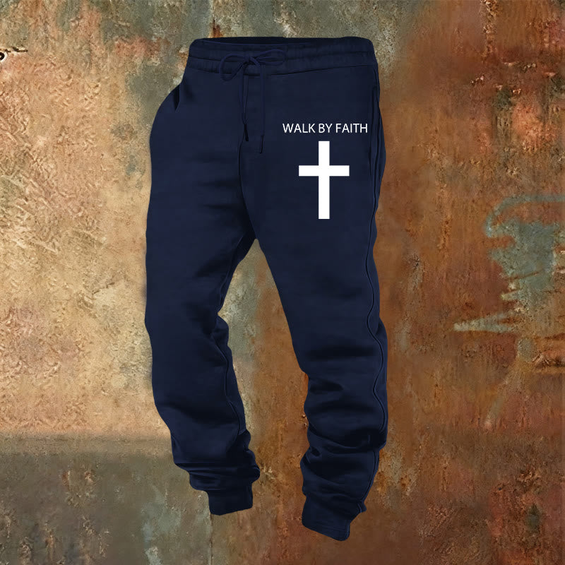 Christianartworkshop Revival Streetwear Walk by Faith Sweatpants : Croix sur la jambe latérale - Bleu marine - 2XL - image 4