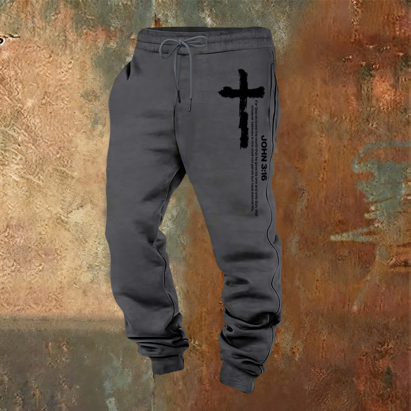 Atelier d'art chrétien Jean 3:16 Déclaration Pinceau Croix Pantalon de survêtement : Marchez selon l'Évangile - Gris chaud - 2XL - image 12