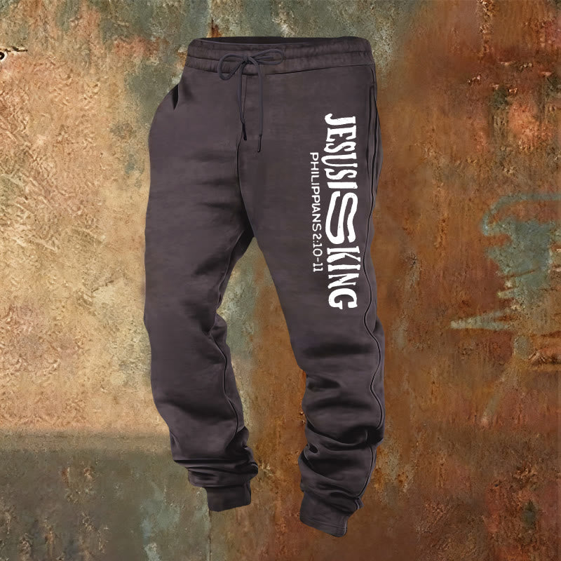 Atelier d'art chrétien - Pantalon de survêtement « Jésus est roi » avec versets bibliques : Kingdom Street Limited - Gris foncé - 2XL - image 20
