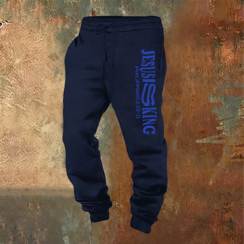 Atelier d'art chrétien - Pantalon de survêtement « Jésus est roi » avec versets bibliques : Kingdom Street Limited - Bleu marine - 2XL - image 8