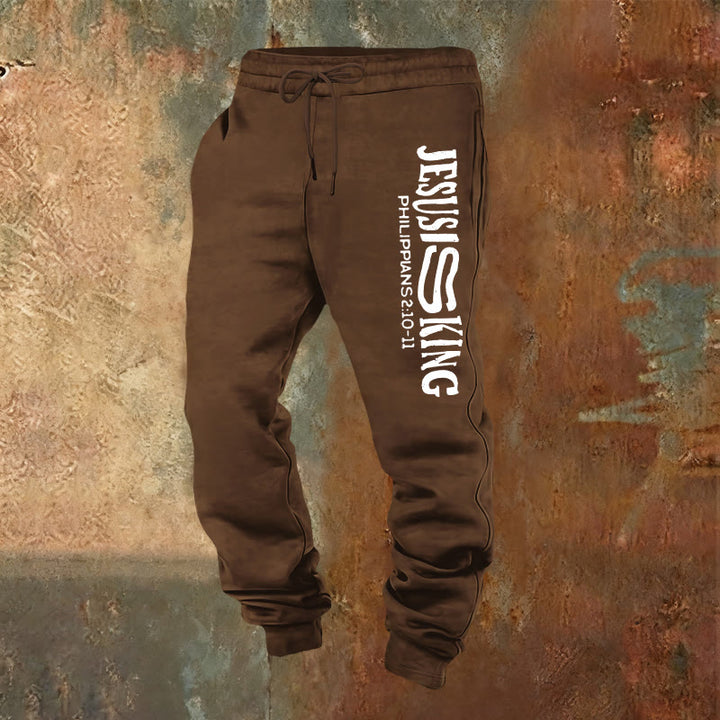 Atelier d'art chrétien - Pantalon de survêtement « Jésus est roi » avec versets bibliques : Kingdom Street Limited - Brun - 2XL - image 16