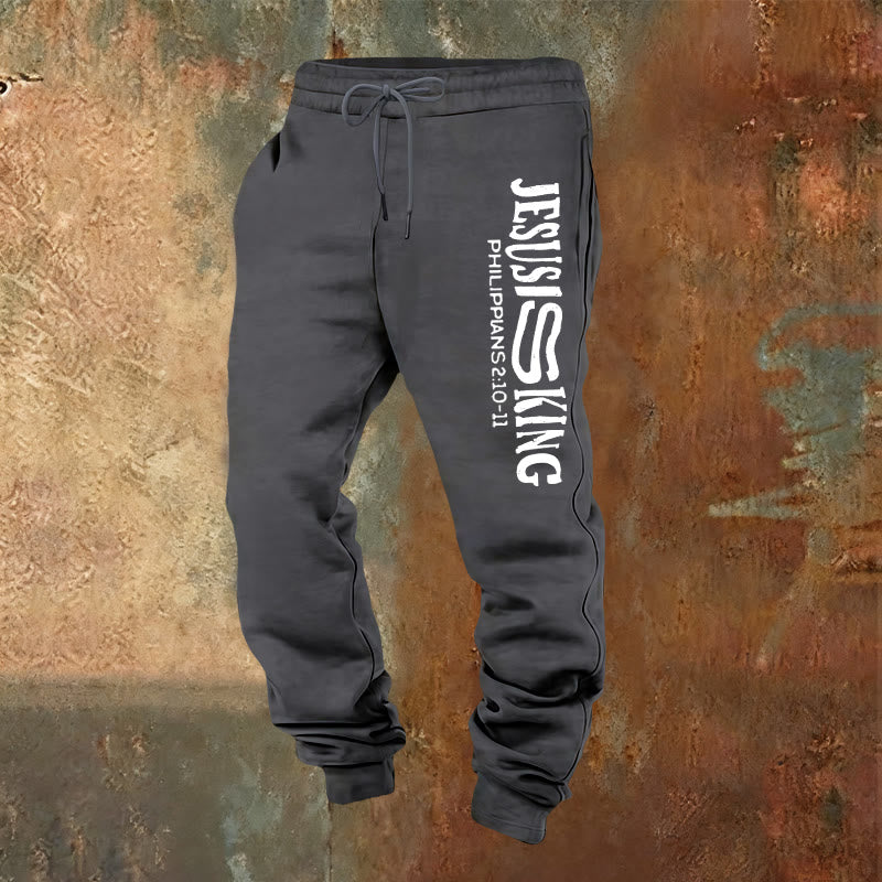 Atelier d'art chrétien - Pantalon de survêtement « Jésus est roi » avec versets bibliques : Kingdom Street Limited - Gris chaud - 2XL - image 12