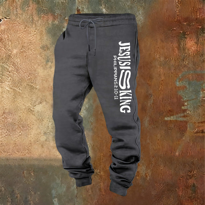 Atelier d'art chrétien - Pantalon de survêtement « Jésus est roi » avec versets bibliques : Kingdom Street Limited - Gris chaud - 2XL - image 12
