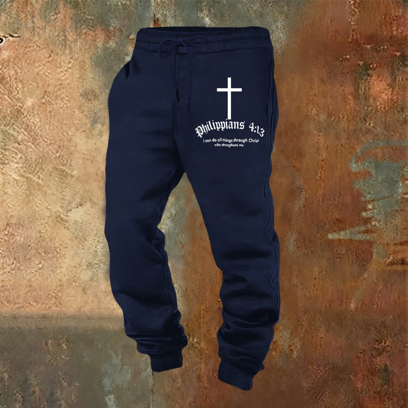 Atelier d'art chrétien Philippiens 4:13 Pantalon de survêtement biblique : Tout par le Christ - Bleu marine - 2XL - image 8
