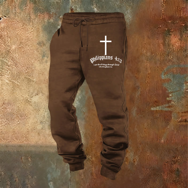 Atelier d'art chrétien Philippiens 4:13 Pantalon de survêtement biblique : Tout par le Christ - Brun - 2XL - image 0