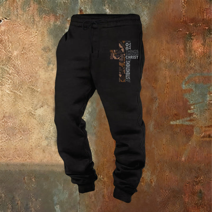 Christianartworkshop Édition Disciple Philippiens 4:13 Pantalon de survêtement camouflage croix de force - Noir - 2XL - image 4