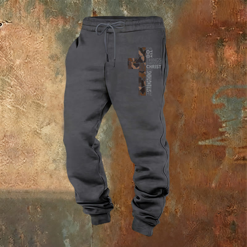Christianartworkshop Édition Disciple Philippiens 4:13 Pantalon de survêtement camouflage croix de force - Gris chaud - 2XL - image 12