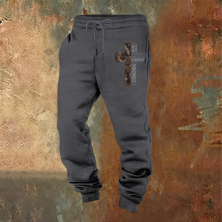 Christianartworkshop Édition Disciple Philippiens 4:13 Pantalon de survêtement camouflage croix de force - Gris chaud - 2XL - image 12