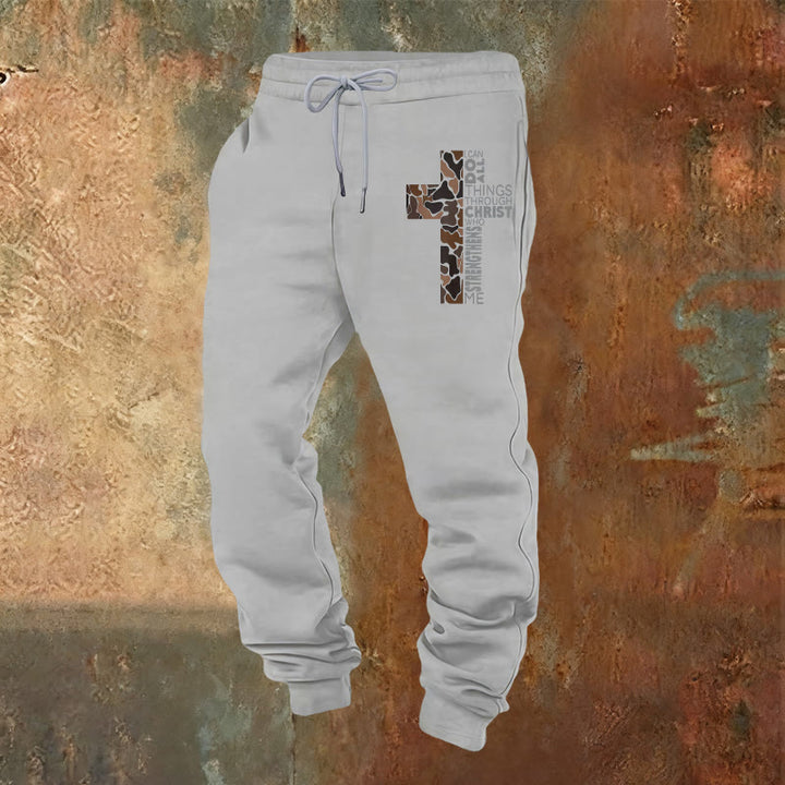 Christianartworkshop Édition Disciple Philippiens 4:13 Pantalon de survêtement camouflage croix de force - Gris clair - 2XL - image 0