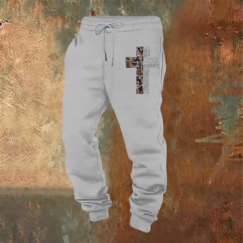 Christianartworkshop Édition Disciple Philippiens 4:13 Pantalon de survêtement camouflage croix de force - Gris clair - 2XL - image 0