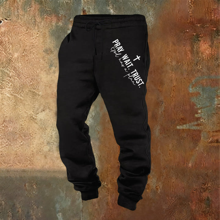 Pantalon de survêtement Christianartworkshop « Prier, Attendre, Faire confiance » : Mantra de foi sur la hanche - Noir - 2XL - image 0