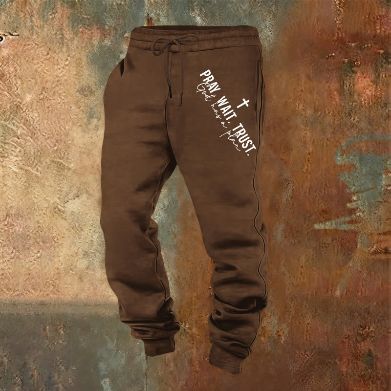 Pantalon de survêtement Christianartworkshop « Prier, Attendre, Faire confiance » : Mantra de foi sur la hanche - Brun - 2XL - image 16
