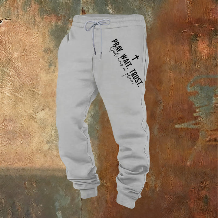Pantalon de survêtement Christianartworkshop « Prier, Attendre, Faire confiance » : Mantra de foi sur la hanche - Gris clair - 2XL - image 8