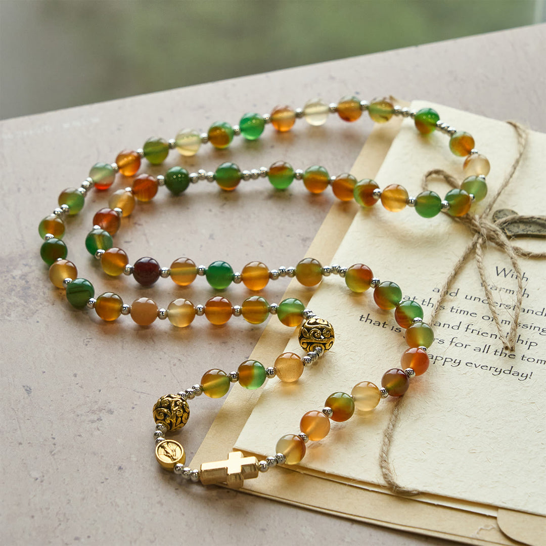 Christianartworkshop Bracelet chapelet de Noël en malachite à plusieurs rangs avec croix et médaille - image 1