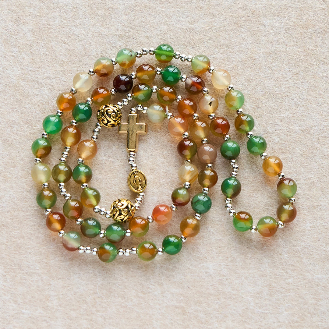 Christianartworkshop Cadeau de Noël : Bracelet chapelet de Noël en malachite à plusieurs rangs avec croix et médaille - image 3