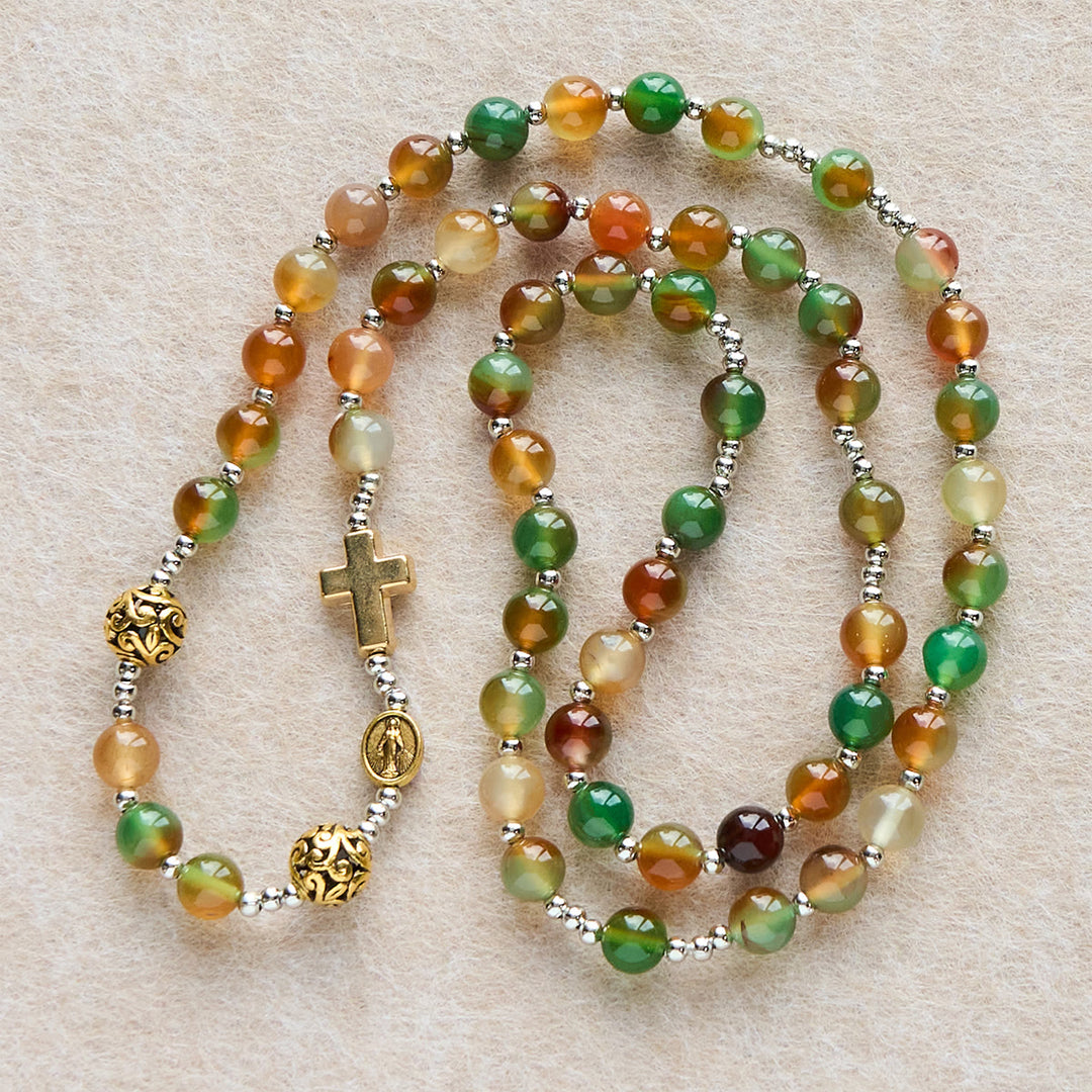 Christianartworkshop Cadeau de Noël : Bracelet chapelet de Noël en malachite à plusieurs rangs avec croix et médaille - image 5