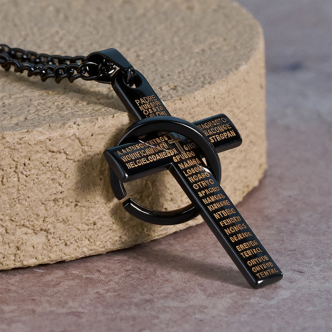 Christianartworkshop Collier pendentif croix à anneaux entrelacés avec le Notre Père : un style audacieux et une signification sacrée - image 8