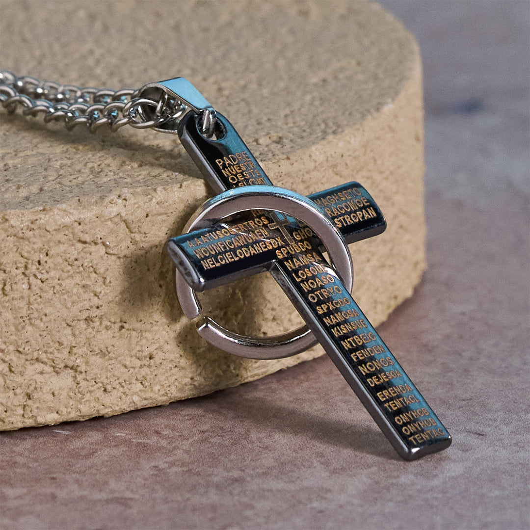 Christianartworkshop Collier pendentif croix à anneaux entrelacés avec le Notre Père : un style audacieux et une signification sacrée - image 2