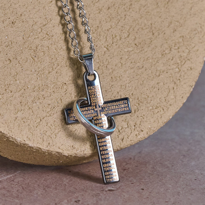 Christianartworkshop Collier pendentif croix à anneaux entrelacés avec le Notre Père : un style audacieux et une signification sacrée - Argent - image 0