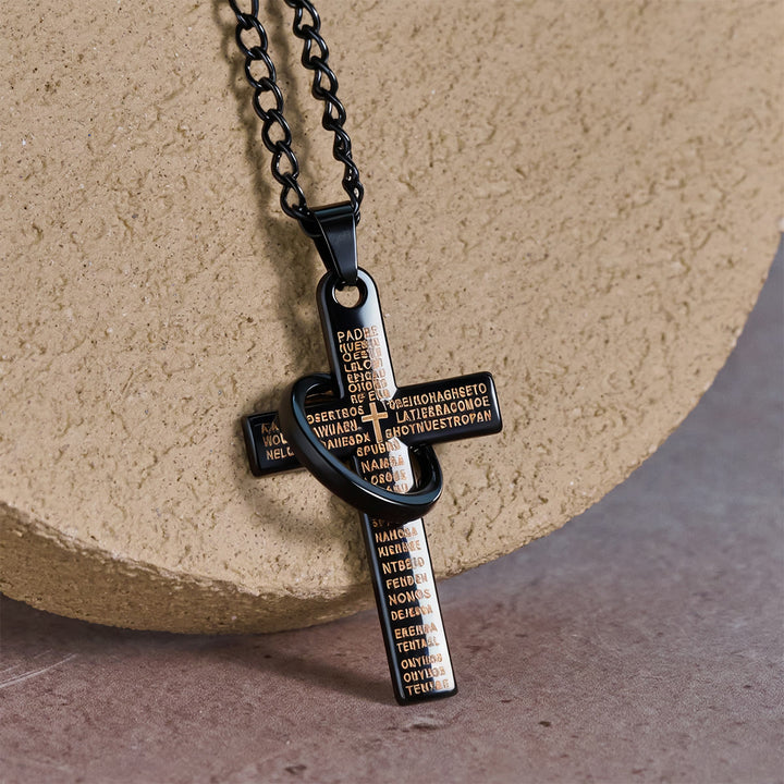 Christianartworkshop Collier pendentif croix à anneaux entrelacés avec le Notre Père : un style audacieux et une signification sacrée - Noir - image 6