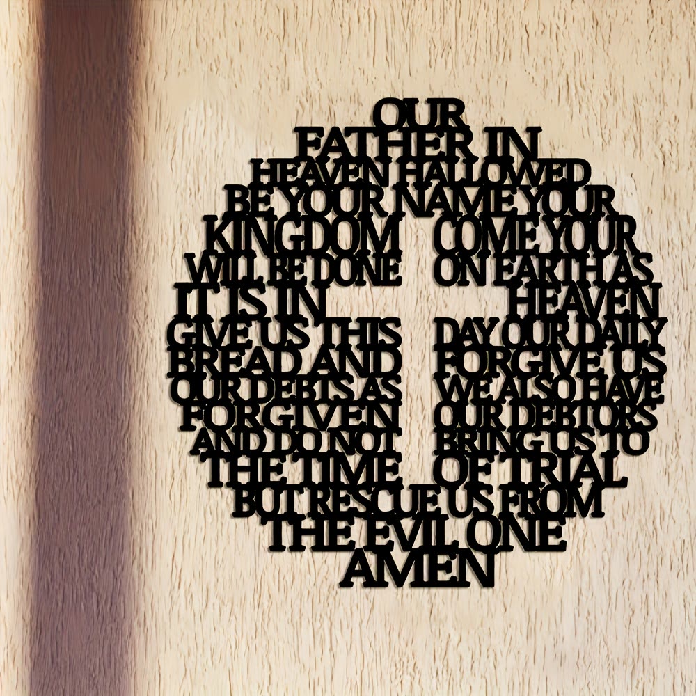 Christianartworkshop Décoration murale artistique en métal avec verset biblique : Croix ornée du Notre Père - image 1