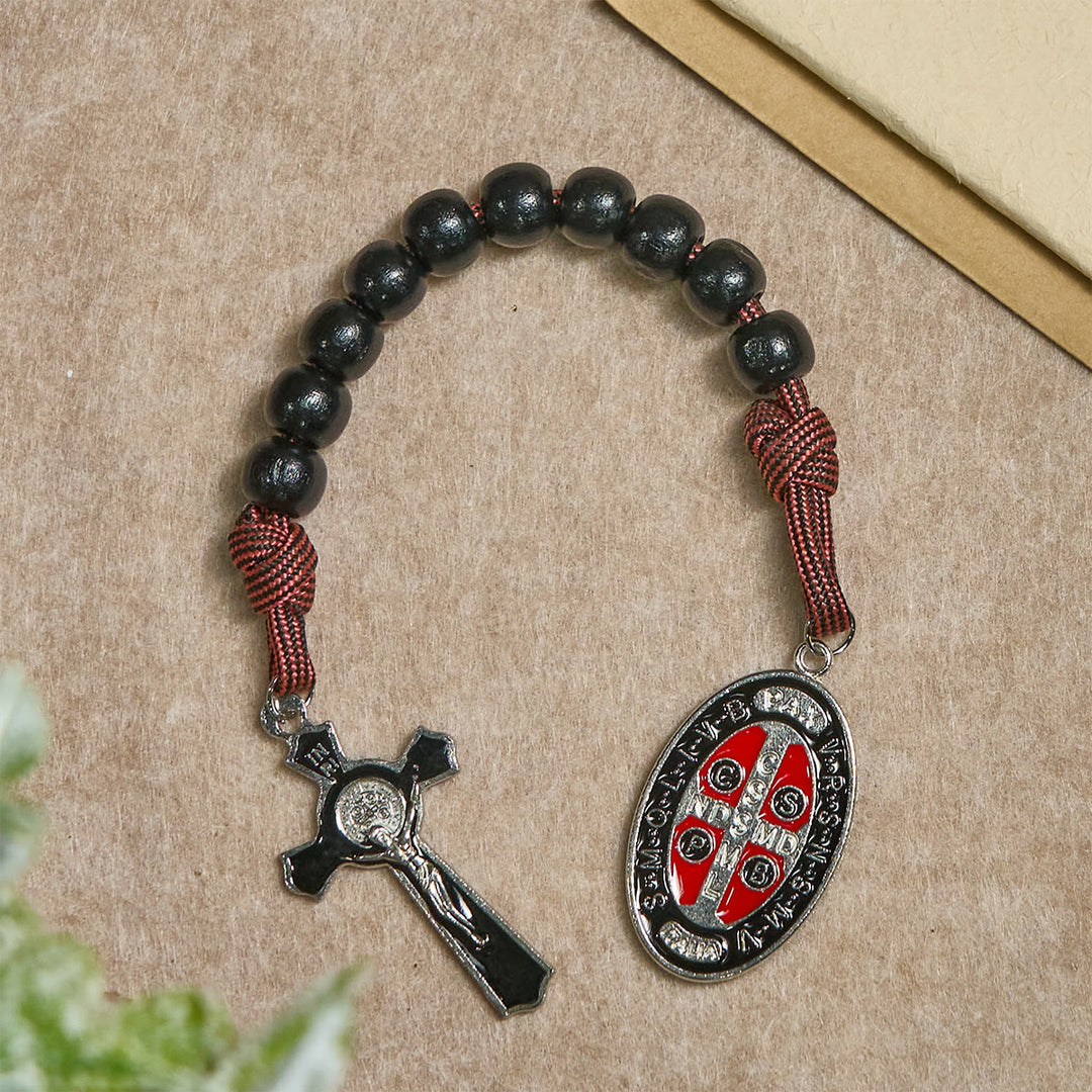 Christianartworkshop Chapelet de poche en paracorde Faith Defender avec saint Benoît : Bouclier du Christ - image 3