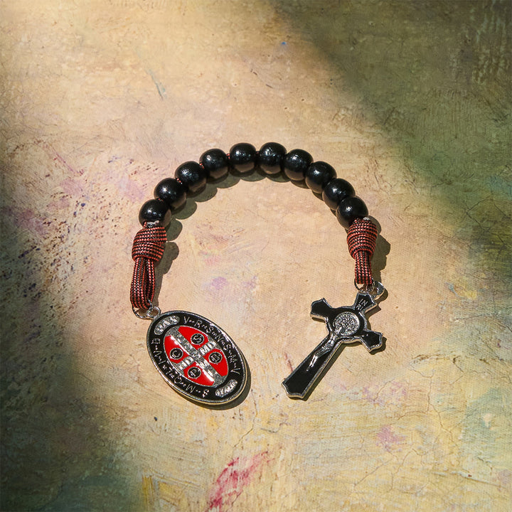 Christianartworkshop Chapelet de poche en paracorde Faith Defender avec saint Benoît : Bouclier du Christ - image 2