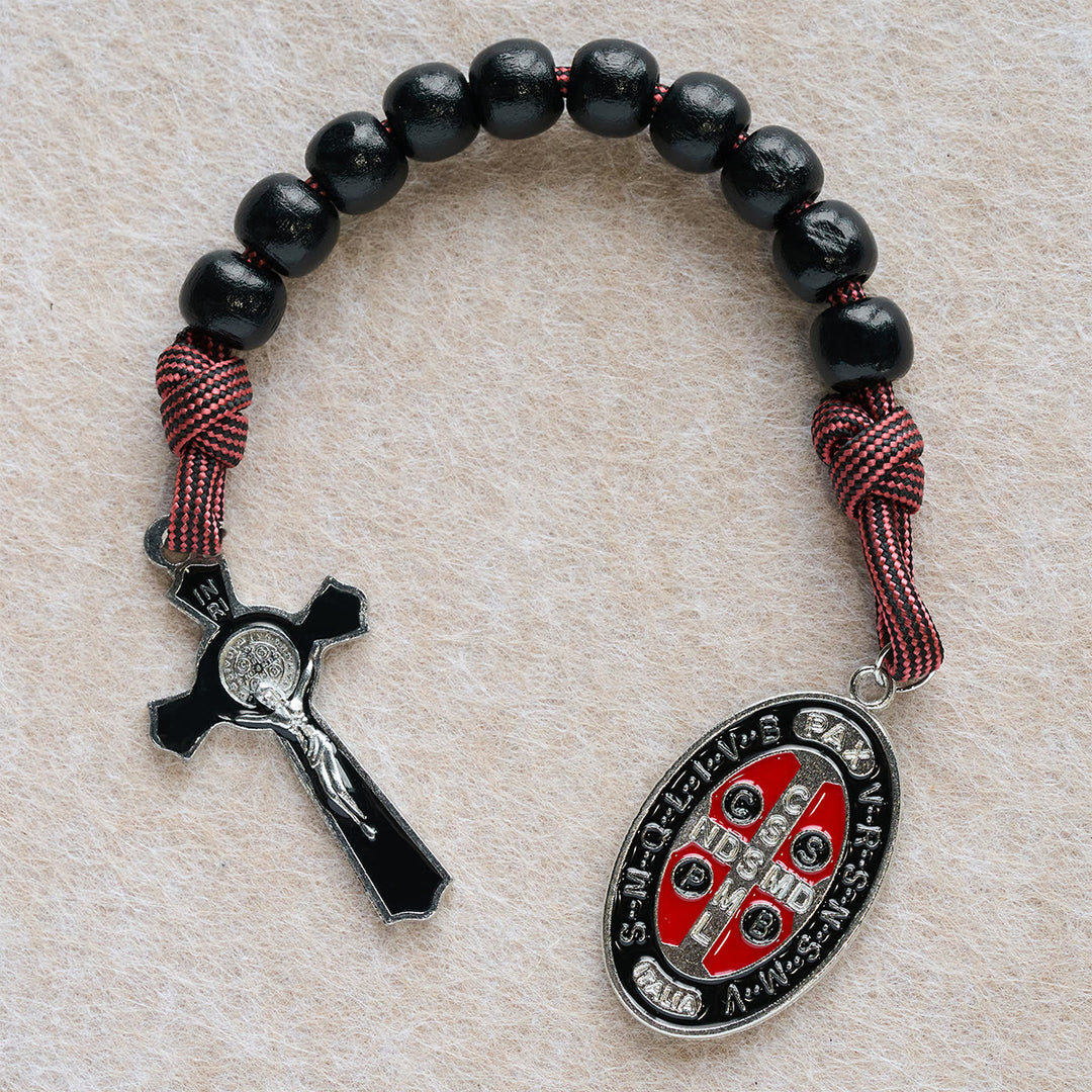 Christianartworkshop Chapelet de poche en paracorde Faith Defender avec saint Benoît : Bouclier du Christ - image 1