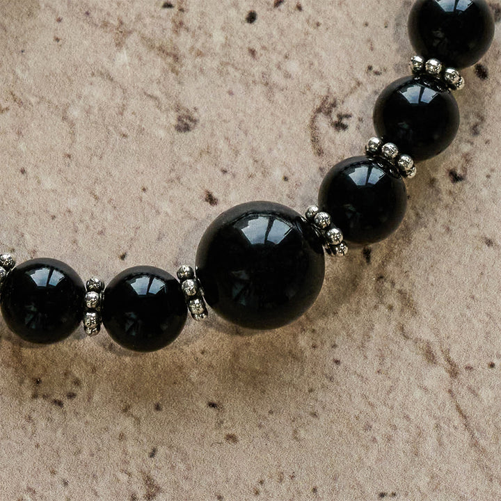 Christianartworkshop Bracelet en obsidienne noire avec pendentif croix, symbole d'armure spirituelle : Priez sans crainte - image 6