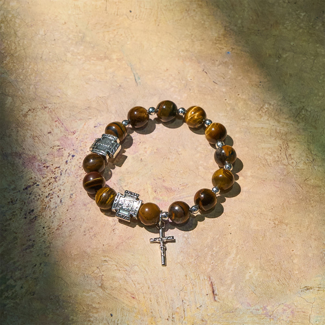 Christianartworkshop Bracelet Courage en Christ avec pierre œil de tigre et breloque croix : Priez sans crainte - image 6