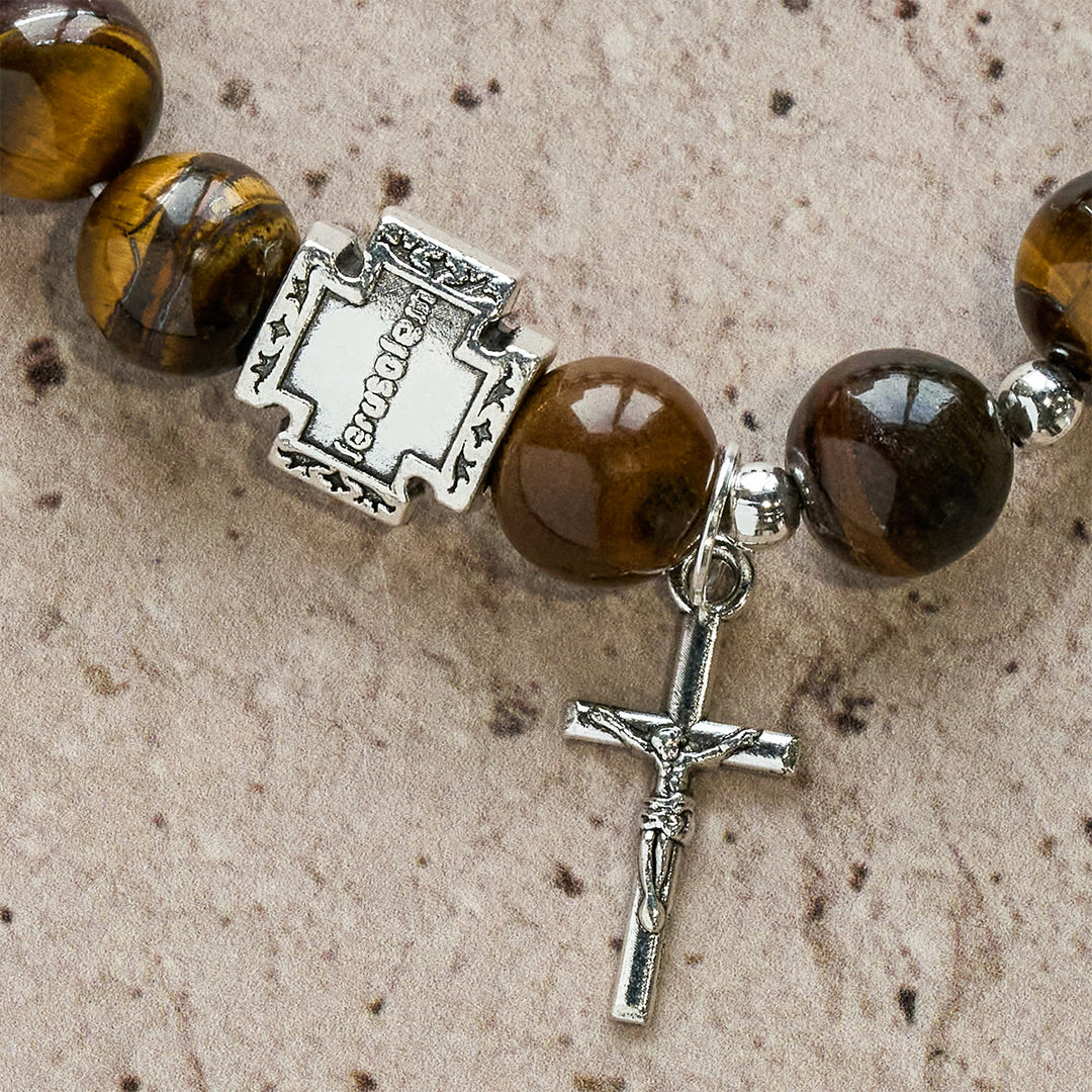 Christianartworkshop Bracelet Courage en Christ avec pierre œil de tigre et breloque croix : Priez sans crainte - image 3