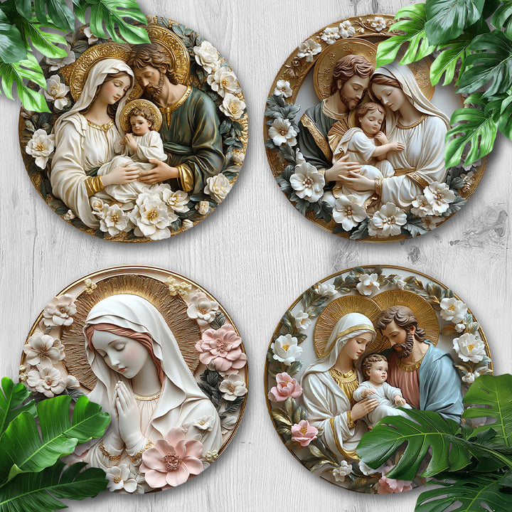 Christianartworkshop Ornements suspendus de la Sainte Famille, art floral : une décoration religieuse artistique - Sainte Famille-1 - image 0