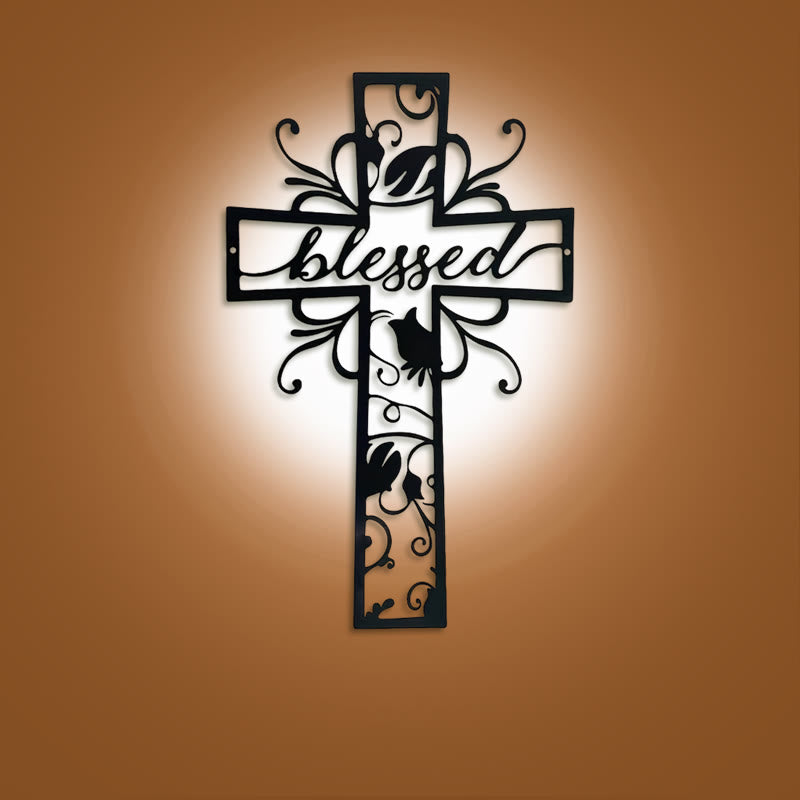 Christianartworkshop Décoration murale en métal Croix bénie : Motif floral pour des maisons emplies de bénédictions - 9,88''*15,75''/25,1*40cm - image 0