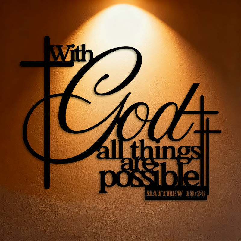 Christianartworkshop Décoration murale en métal avec croix inspirée de Matthieu 19:26 : Une foi qui fortifie - 15,75''*12,85''/40*32,63 cm - image 0