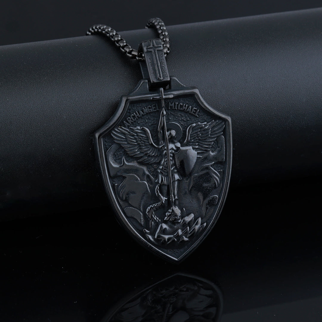 Christianartworkshop Collier pendentif bouclier de l'archange Michel : Foi et protection au quotidien - Noir - image 3