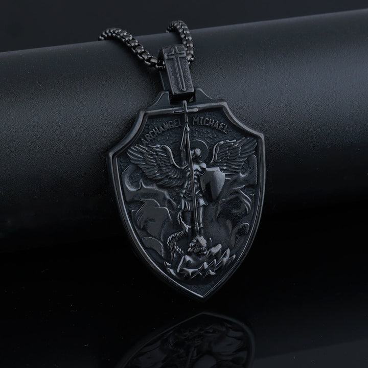 Christianartworkshop Collier pendentif bouclier de l'archange Michel : Foi et protection au quotidien - Noir - image 3
