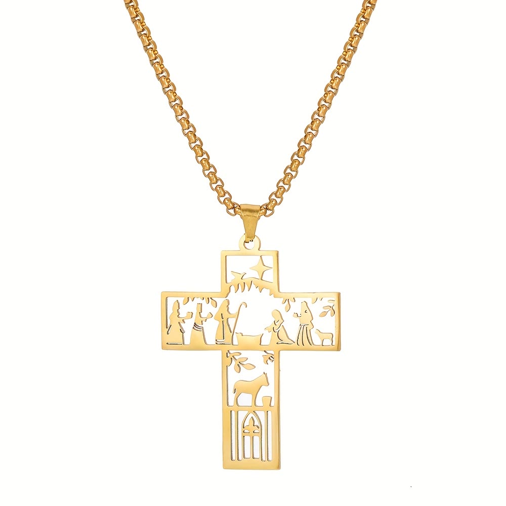 Christianartworkshop Collier croix avec motif de la Nativité : symbole de foi intemporel pour Noël - image 1