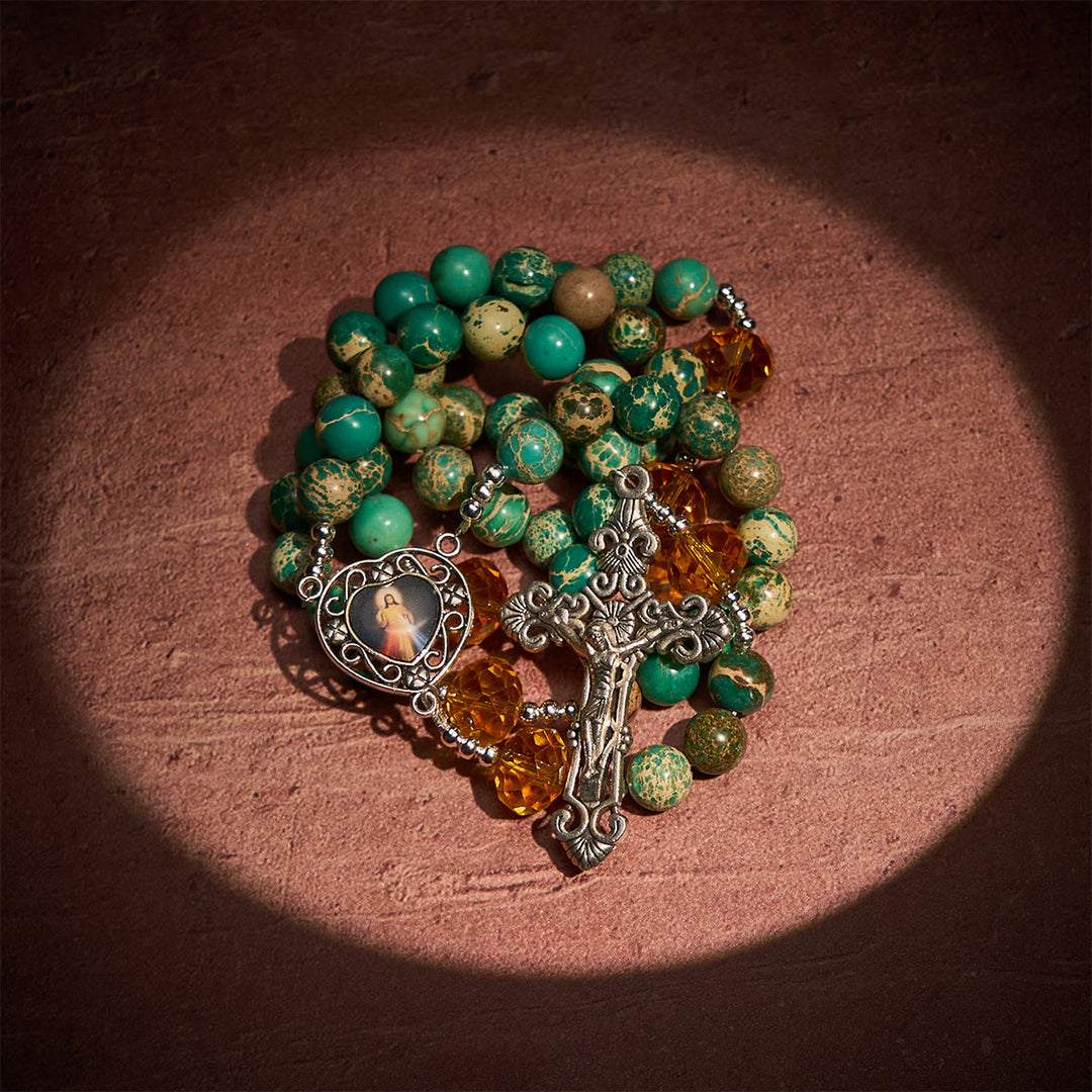 Christianartworkshop Chapelet du Cœur de Marie, aux teintes turquoise et ambre, pour une paix profonde - image 2