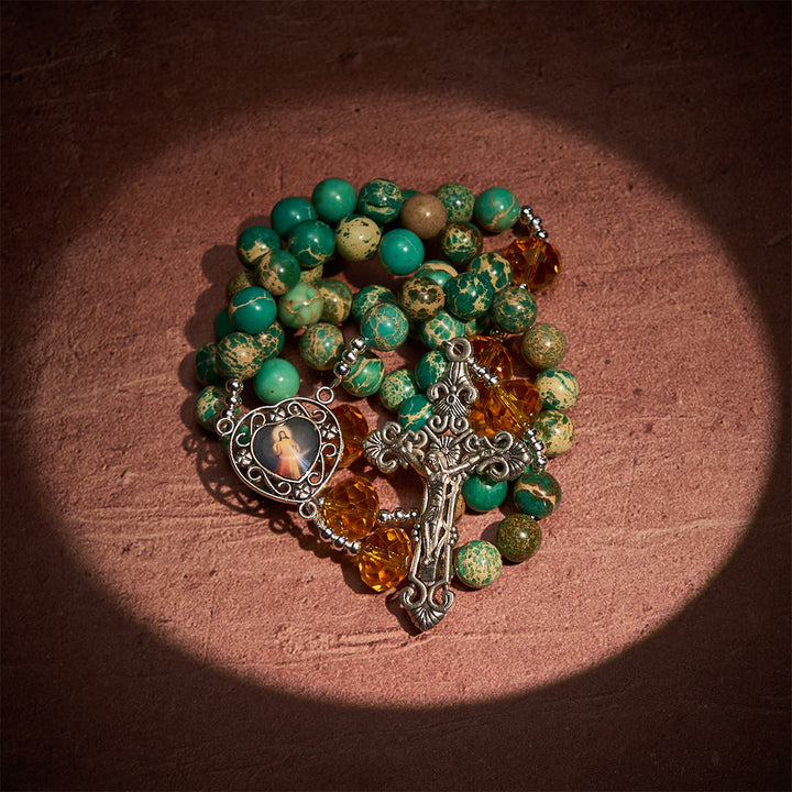 Christianartworkshop Chapelet du Cœur de Marie, aux teintes turquoise et ambre, pour une paix profonde - image 2