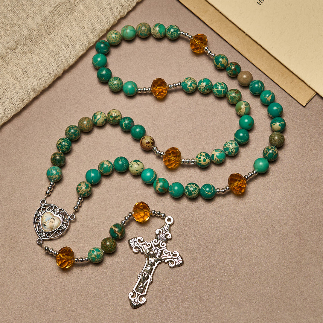 Christianartworkshop Chapelet du Cœur de Marie, aux teintes turquoise et ambre, pour une paix profonde - image 4