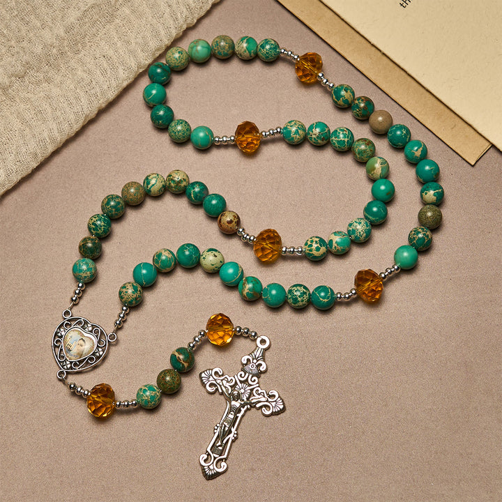 Christianartworkshop Chapelet du Cœur de Marie, aux teintes turquoise et ambre, pour une paix profonde - image 4