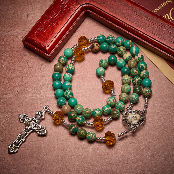 Christianartworkshop Chapelet du Cœur de Marie, aux teintes turquoise et ambre, pour une paix profonde - image 1