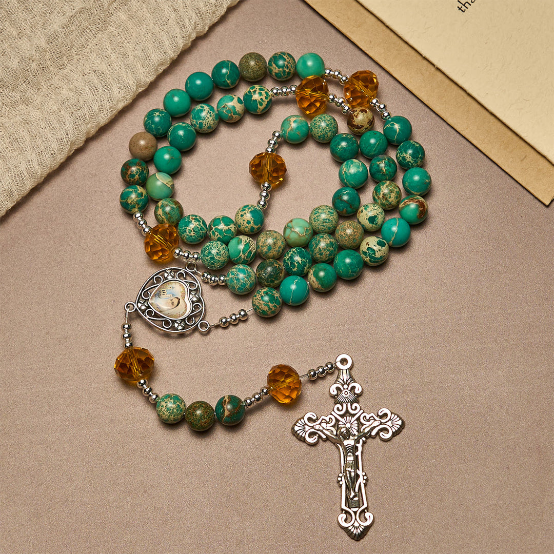 Christianartworkshop Chapelet du Cœur de Marie, aux teintes turquoise et ambre, pour une paix profonde - image 3