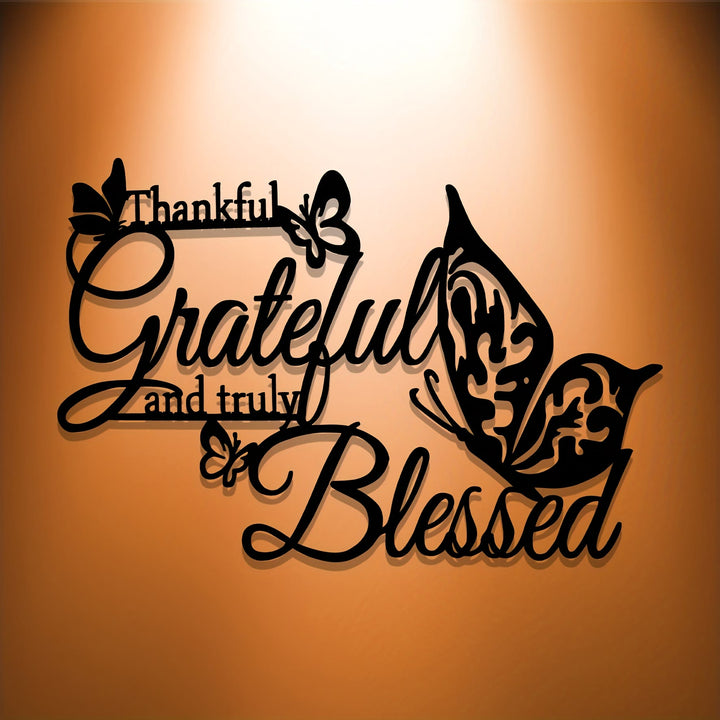 Christianartworkshop Décoration murale papillon en métal « Grateful Blessed » : un accent de foi et de gratitude pour la maison - Noir - 7,87''*11,81''/20*30cm - image 0