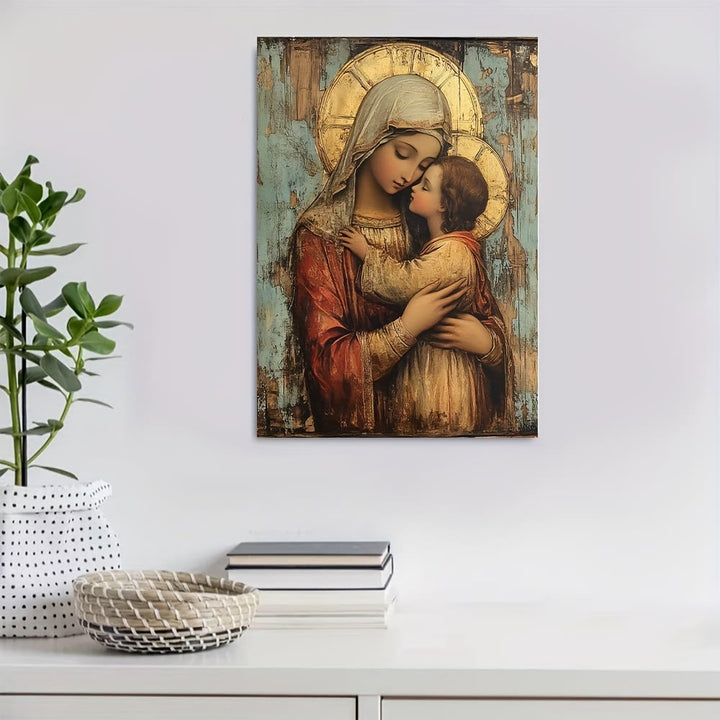 Christianartworkshop Œuvres d'art chrétiennes Reproductions d'art de la Vierge à l'Enfant : Chaleur dévotionnelle pour des coins de foi - Tableau sur toile encadré - 11,81 po × 15,75 po × 0,71 po / 30 × 40 × 1,8 cm - image 0