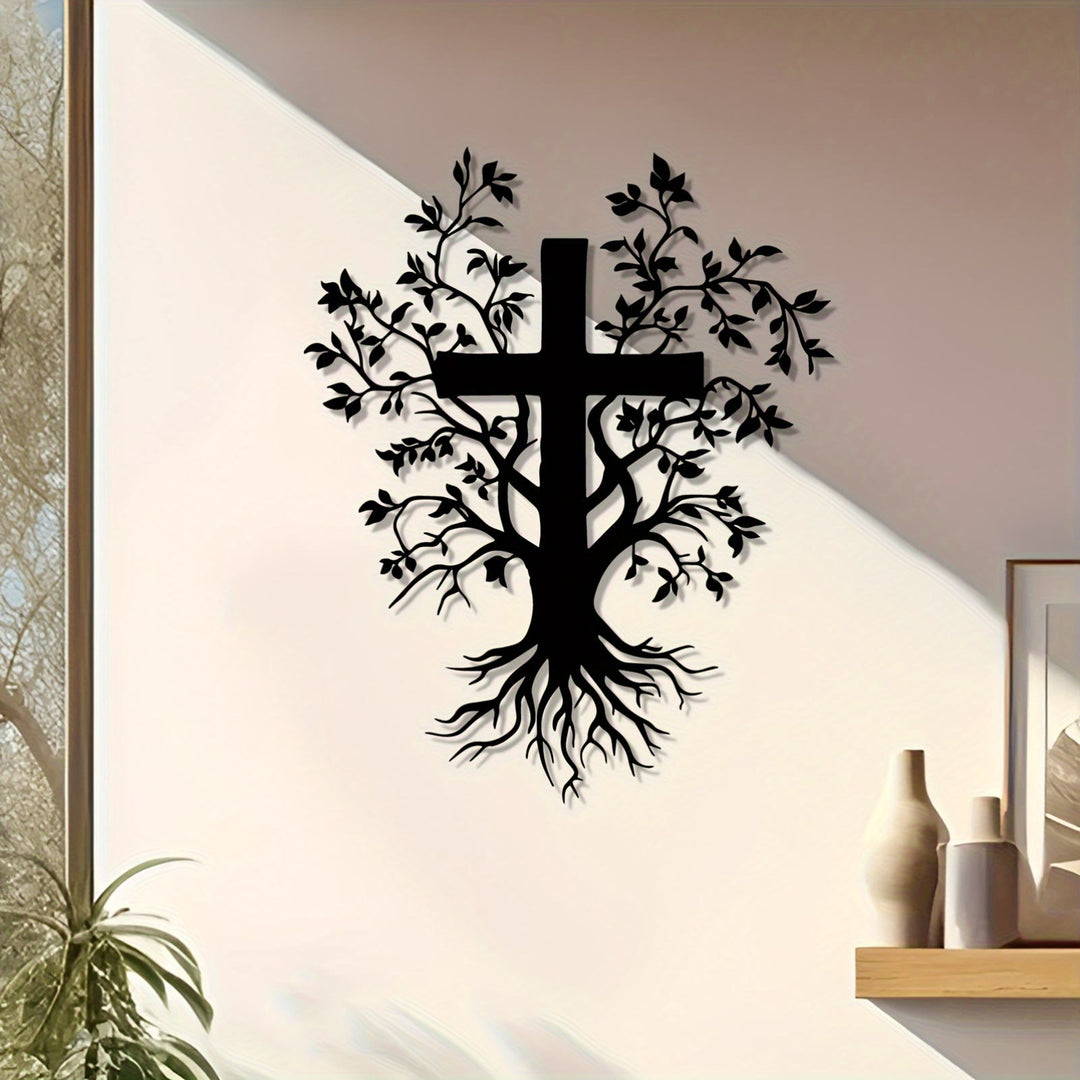 Christianartworkshop Décoration murale en métal « Croix et arbre pour la vie spirituelle », rappel quotidien de la foi - Noir - 12,70''*15,75''/32,27*40cm - image 0